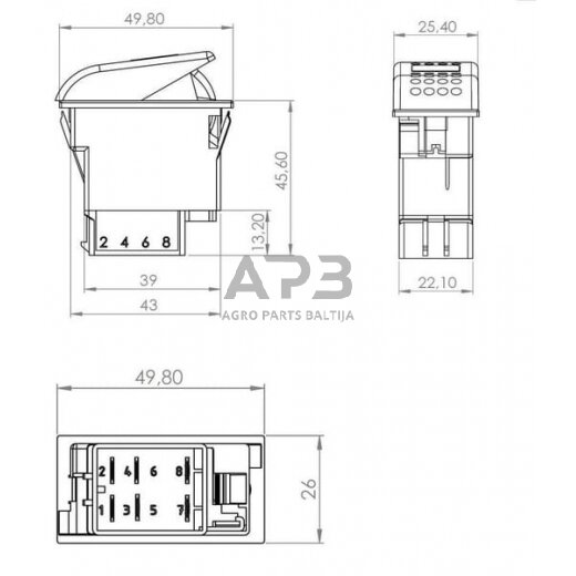 Klavišinis jungiklis 8 kontaktų SW10029KR 3 Klavišinis jungiklis 8 kontaktų SW10029KR 3