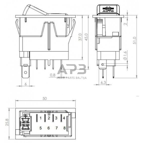 Klavišinis jungiklis 12V, 4 kontaktų SW10045KR 4 Klavišinis jungiklis 12V, 4 kontaktų SW10045KR 4