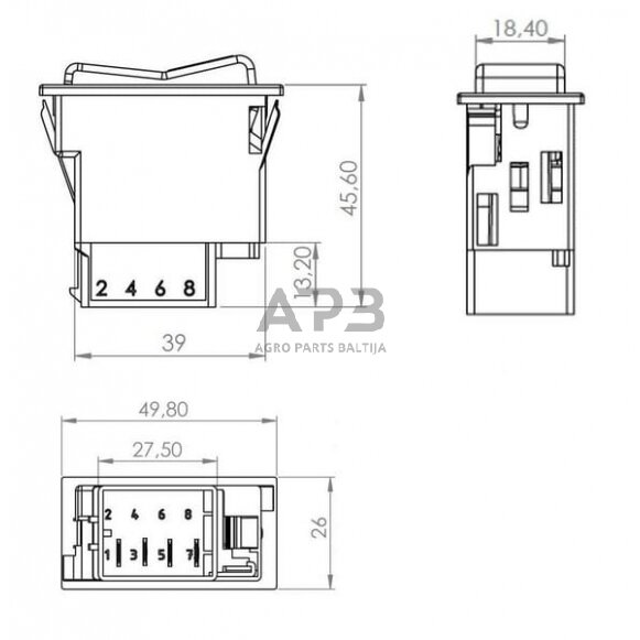 Klavišinis jungiklis 6 kontaktų SW10032KR 3 Klavišinis jungiklis 6 kontaktų SW10032KR 3