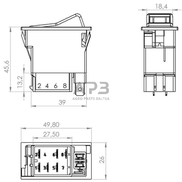 Klavišinis jungiklis 12V, 7 kontaktų SW10020KR 3 Klavišinis jungiklis 12V, 7 kontaktų SW10020KR 3