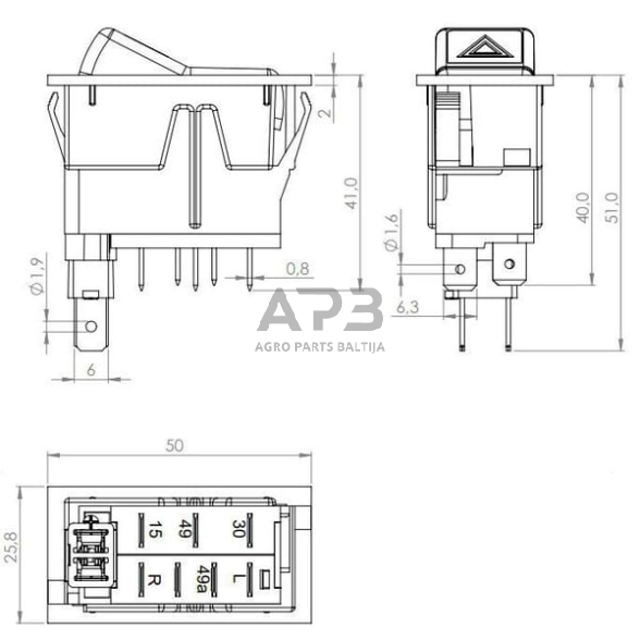 Klavišinis jungiklis 12V, 7 kontaktų SW10037KR 3 Klavišinis jungiklis 12V, 7 kontaktų SW10037KR 3