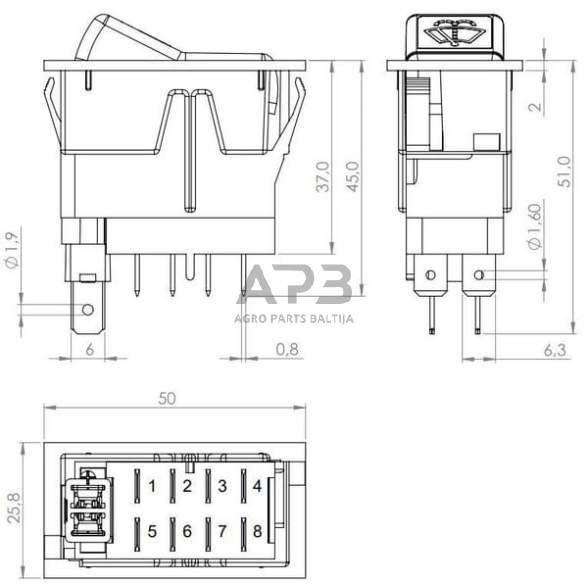 Klavišinis jungiklis 12V, 8 kontaktų SW10041KR 4