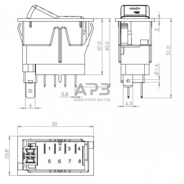 Klavišinis jungiklis 12V, 4 kontaktų SW10056KR 2 Klavišinis jungiklis 12V, 4 kontaktų SW10056KR 2
