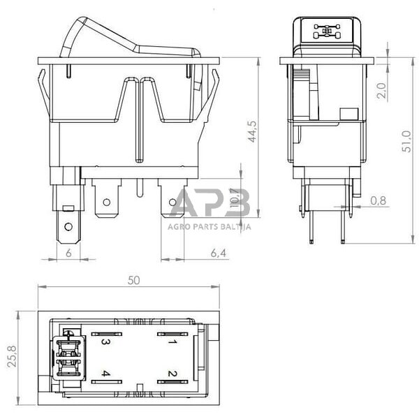 Klavišinis jungiklis 12V, 4 kontaktų SW10040KR 3 Klavišinis jungiklis 12V, 4 kontaktų SW10040KR 3