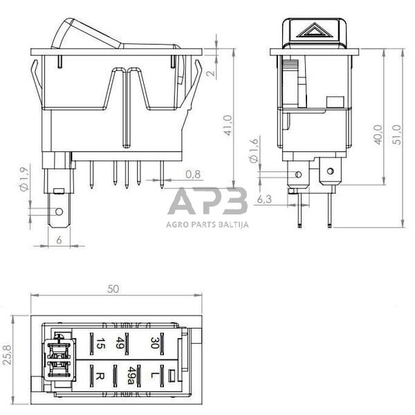 Klavišinis jungiklis 12V, 7 kontaktų SW10037KR 3