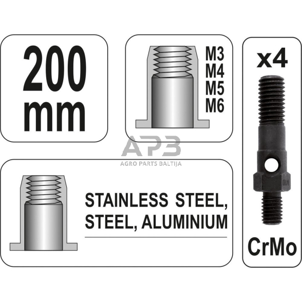 Kniediklis srieginėms kniedėms M3-M6 2 Kniediklis srieginėms kniedėms M3-M6 2