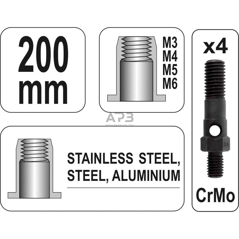Kniediklis srieginėms kniedėms M3-M6 2 Kniediklis srieginėms kniedėms M3-M6 2