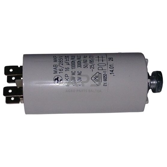 Kondensatorius elektrinėms vejapjovėms 16 uF Kondensatorius elektrinėms vejapjovėms 16 uF