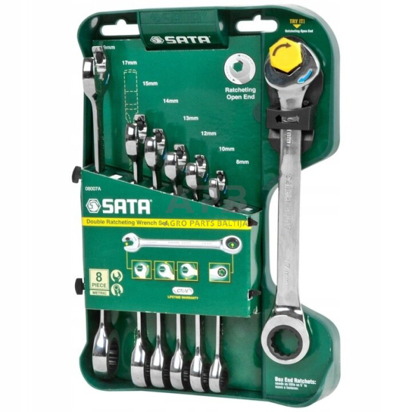 Kombinuotų raktų su terkšle rinkinys 8vnt. (8-19) Kombinuotų raktų su terkšle rinkinys 8vnt. (8-19)