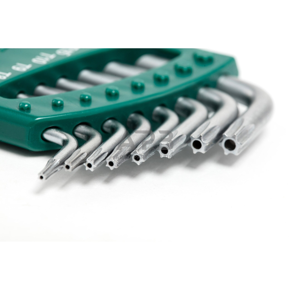 L-tipo šešiakampių TORX prailgintų raktų rinkinys 8vnt. (T6-T25) su kiauryme 1 L-tipo šešiakampių TORX prailgintų raktų rinkinys 8vnt. (T6-T25) su kiauryme 1