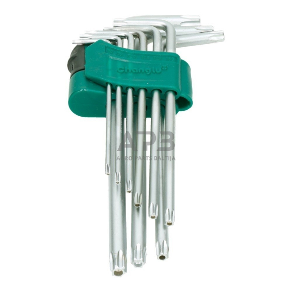 L-tipo šešiakampių TORX prailgintų raktų rinkinys 9vnt. (T10-T50) su kiauryme L-tipo šešiakampių TORX prailgintų raktų rinkinys 9vnt. (T10-T50) su kiauryme