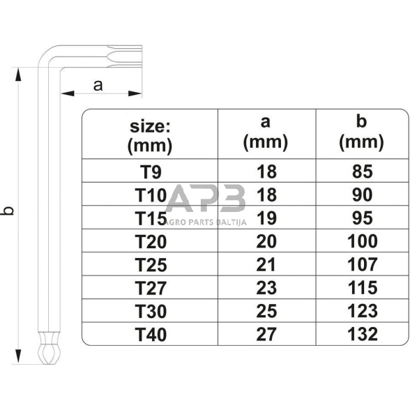 L-tipo šešiakampių TORX trumpų raktų rinkinys 8vnt. (T9-T50) 1