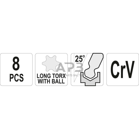 L-tipo šešiakampių TORX trumpų raktų rinkinys 8vnt. (T9-T50) 2