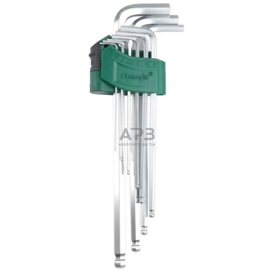 L-tipo šešiakampių prailgintų, apvalia galvute raktų rinkinys 9vnt. L-tipo šešiakampių prailgintų, apvalia galvute raktų rinkinys 9vnt.