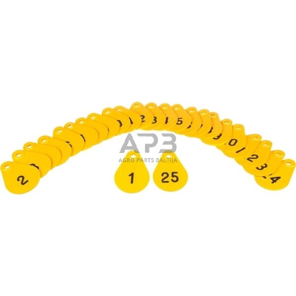 Lankstūs žymekliai ant kaklo numeriai nuo 1 iki 25 geltoni Akroh 3990500000020125 Lankstūs žymekliai ant kaklo numeriai nuo 1 iki 25 geltoni Akroh 3990500000020125