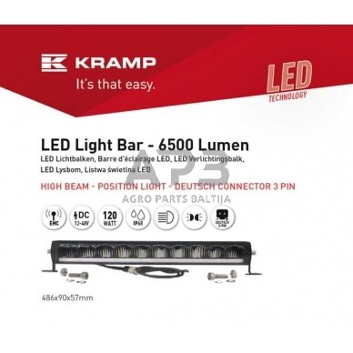 LED Bar žibintas 120W, 6500lm, 12/48V, balta, 486x90x57mm, dienos šviesa/tolimos šviesos LA10321 6