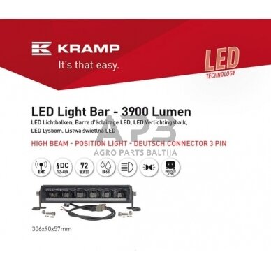 LED Bar žibintas 72W, 3900lm, 12/48V, balta, 306x90x57mm, dienos šviesa/tolimos šviesos LA10320 6