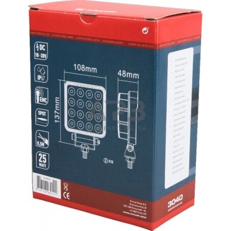 LED darbo žibintas kvadratinis 25W, 3040lm, 10/30V, 108x48x108mm, 16 LED LA10024 2 LED darbo žibintas kvadratinis 25W, 3040lm, 10/30V, 108x48x108mm, 16 LED LA10024 2