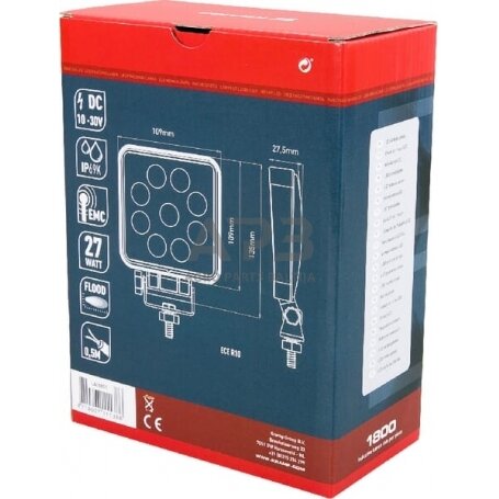 LED darbo žibintas kvadratinis 27W, 1800lm, 10-30V, 135x27.5x109mm, LA10051 4 LED darbo žibintas kvadratinis 27W, 1800lm, 10-30V, 135x27.5x109mm, LA10051 4