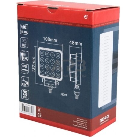 LED darbo žibintas kvadratinis 25W, 3040lm, 10/30V, 108x48x108mm, 16 LED LA10023 4