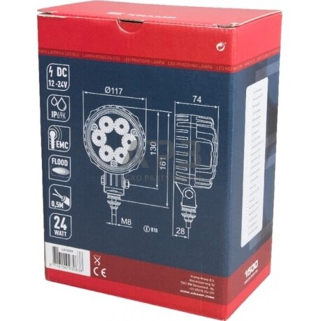 LED darbo žibintas apvalus 24W, 1500lm, 10/30V, Ø 117mm, 6 LED LA10009 4 LED darbo žibintas apvalus 24W, 1500lm, 10/30V, Ø 117mm, 6 LED LA10009 4