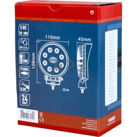 LED darbo žibintas apvalus 24W, 1920lm, 10/30V, Ø 110mm, 8 LED LA10025 2