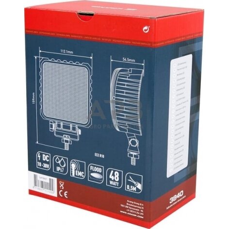 LED darbo žibintas kvadratinis 48W, 3840lm, 10/30V, 159x54.5x112mm, 16 LED LA10047 5 LED darbo žibintas kvadratinis 48W, 3840lm, 10/30V, 159x54.5x112mm, 16 LED LA10047 5