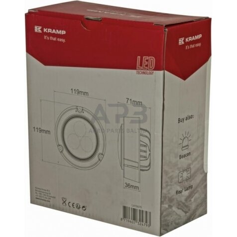 LED darbo žibintas apvalus 36W, 4000lm, 10-30V, Ø 119mm, 3 LED LA10415 6 LED darbo žibintas apvalus 36W, 4000lm, 10-30V, Ø 119mm, 3 LED LA10415 6