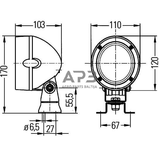 LED darbo žibintas apvalus Halogen, 55/70W, 12/24V, 110x103x170mm Hella 1GM996134081 6 LED darbo žibintas apvalus Halogen, 55/70W, 12/24V, 110x103x170mm Hella 1GM996134081 6