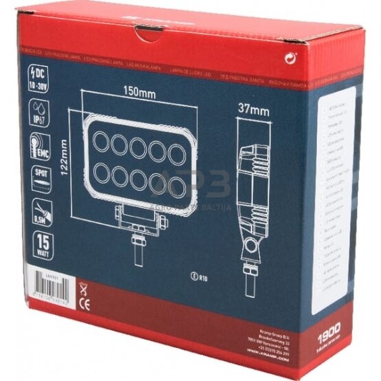 LED darbo žibintas stačiakampis 15W, 1900lm, 10/30V, 150x37x100mm, 10 LED LA10021 2 LED darbo žibintas stačiakampis 15W, 1900lm, 10/30V, 150x37x100mm, 10 LED LA10021 2