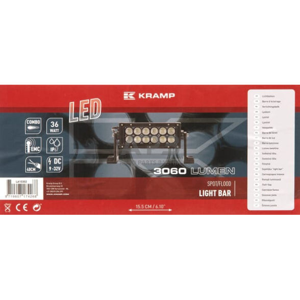 LED Bar žibintas 36W, 3060lm, 12/24V, balta, 198.6x79.5mm, kabelis, 12 LED LA10302 5 LED Bar žibintas 36W, 3060lm, 12/24V, balta, 198.6x79.5mm, kabelis, 12 LED LA10302 5