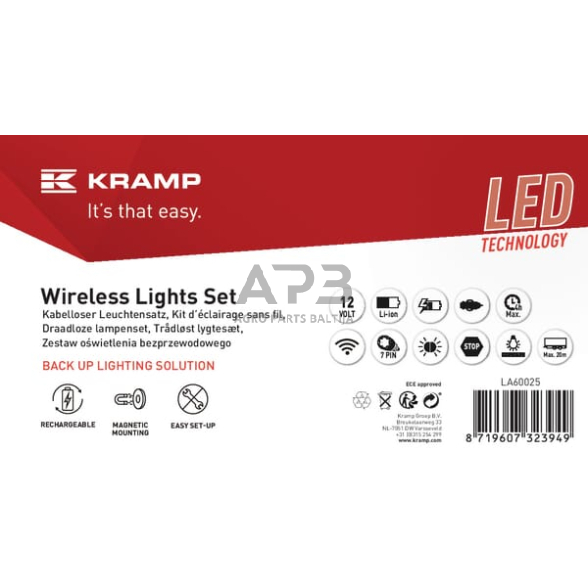 LED bevielis priekabos žibintų komplektas 12V, 9-15V LA60025 4 LED bevielis priekabos žibintų komplektas 12V, 9-15V LA60025 4