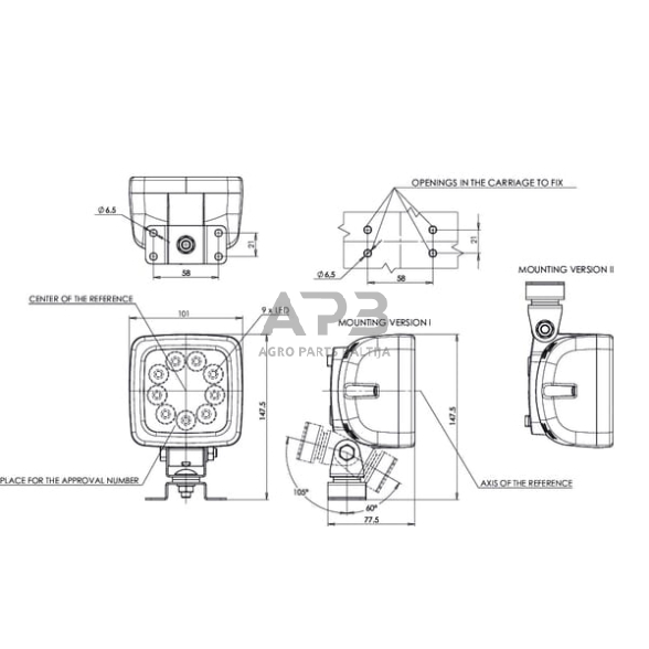 LED darbo žibintas kvadratinis 1300lm, 12/35V, 101x147mm, 9 LED 1400630683 4 LED darbo žibintas kvadratinis 1300lm, 12/35V, 101x147mm, 9 LED 1400630683 4