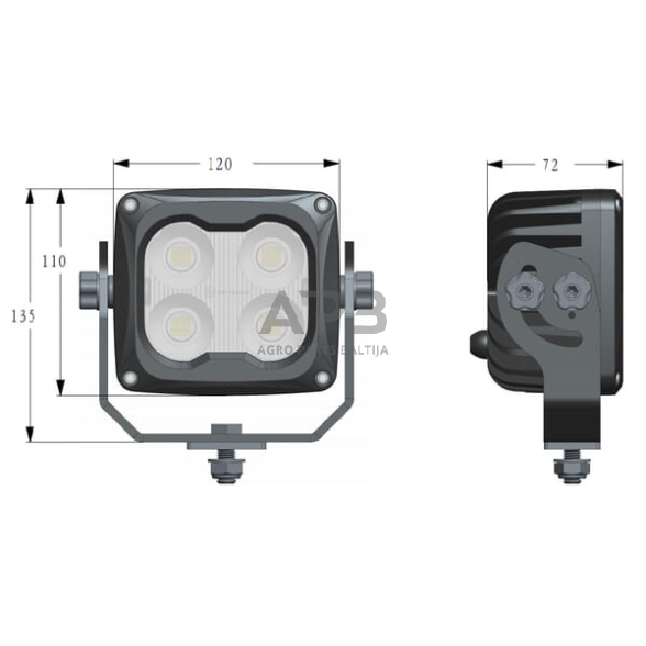 LED darbo žibintas kvadratinis 70W, 6000lm, 10/45V, 120x110x72mm, 4 LED LA104041 6 LED darbo žibintas kvadratinis 70W, 6000lm, 10/45V, 120x110x72mm, 4 LED LA104041 6