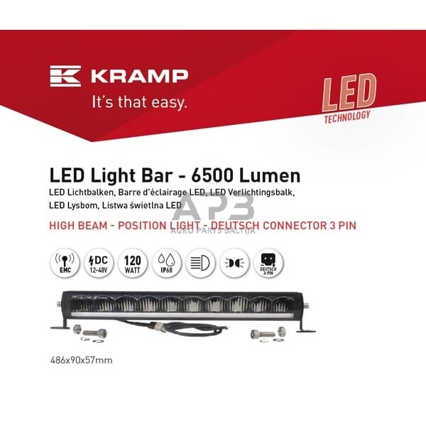 LED Bar žibintas 120W, 6500lm, 12/48V, balta, 486x90x57mm, dienos šviesa/tolimos šviesos LA10321 6