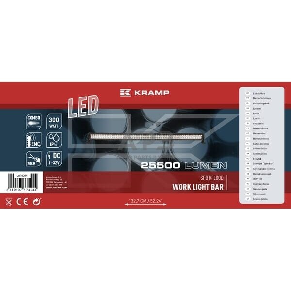 LED Bar žibintas 300W, 25500lm, 12/24V, balta, 1320.8x79.5mm, kabelis, 100 LED LA10304 1 LED Bar žibintas 300W, 25500lm, 12/24V, balta, 1320.8x79.5mm, kabelis, 100 LED LA10304 1