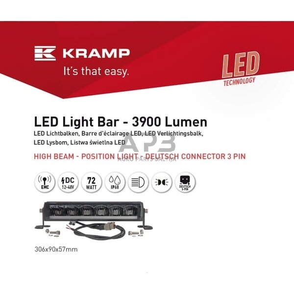 LED Bar žibintas 72W, 3900lm, 12/48V, balta, 306x90x57mm, dienos šviesa/tolimos šviesos LA10320 6 LED Bar žibintas 72W, 3900lm, 12/48V, balta, 306x90x57mm, dienos šviesa/tolimos šviesos LA10320 6