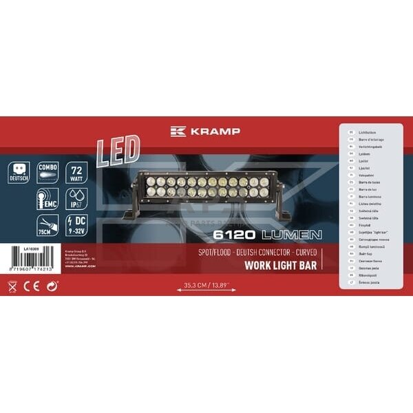 LED Bar žibintas 72W, 6120lm, 12/24V, balta, 351.6x79.5mm, 24 LED LA10308 1 LED Bar žibintas 72W, 6120lm, 12/24V, balta, 351.6x79.5mm, 24 LED LA10308 1