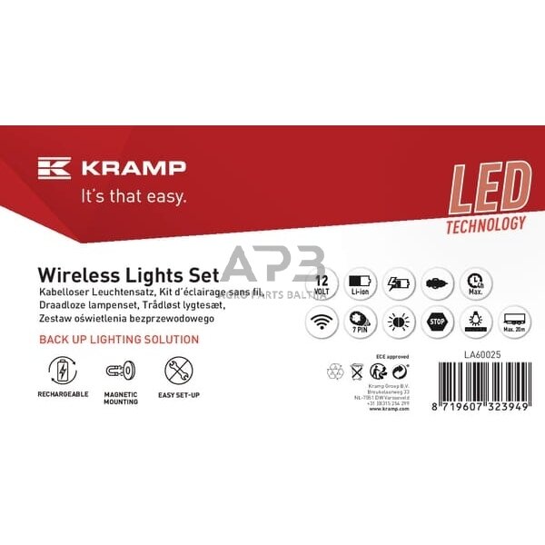 LED bevielis priekabos žibintų komplektas 12V, 9-15V LA60025 4 LED bevielis priekabos žibintų komplektas 12V, 9-15V LA60025 4