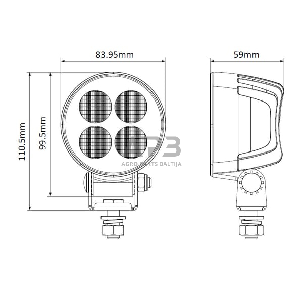 LED darbo žibintas apvalus 24W, 2556lm, 12/24V, 83.9x99.5x59mm 4 LED LA10831 5