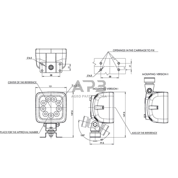 LED darbo žibintas kvadratinis 1300lm, 12/35V, 101x147mm, 9 LED 1400630683 4 LED darbo žibintas kvadratinis 1300lm, 12/35V, 101x147mm, 9 LED 1400630683 4