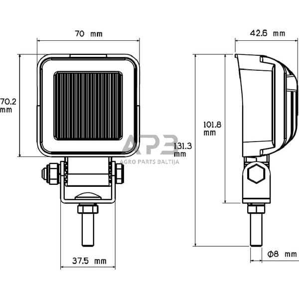 LED darbo žibintas kvadratinis 8W, 720lm,10/12/24/30V, 101.8x42.5x70mm, LA22817 3