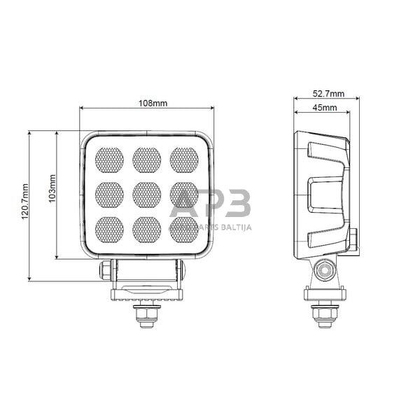 LED darbo žibintas kvadratinis 90W, 6800lm, 12/24V, 108x120.7x52.7mm 18 LED LA10833 5