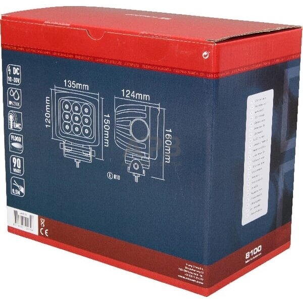 LED darbo žibintas kvadratinis 90W, 8100lm, 10/30V, 150x124x135mm, 9 LED LA10083 4