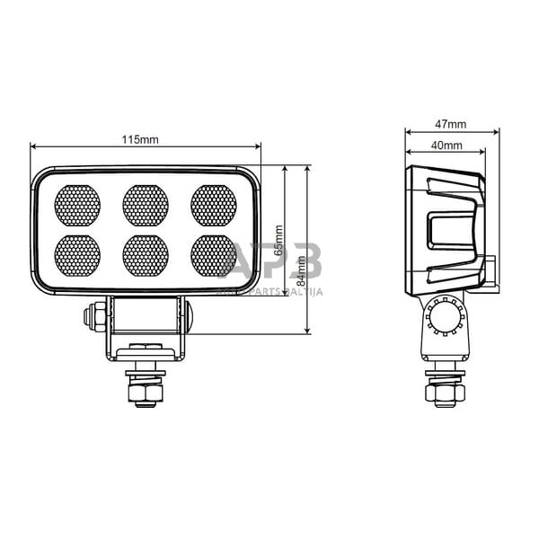 LED darbo žibintas stačiakampis 60W, 4630lm, 12/24V, 115x65x47mm 12 LED LA10834 5