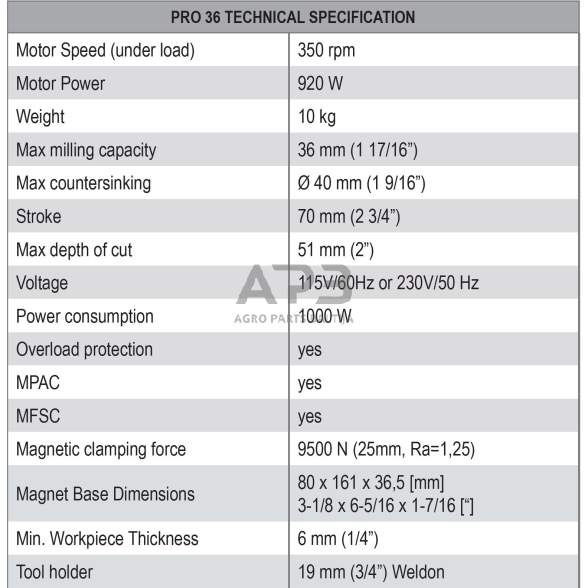 Magnetinės pjovimo-gręžimo staklės PRO 36 920W/230V 4 Magnetinės pjovimo-gręžimo staklės PRO 36 920W/230V 4
