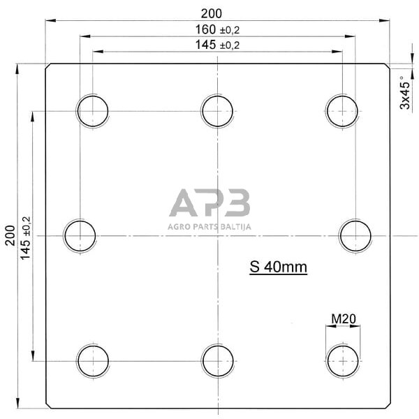 Montavimo plokštė Scharmüller 145x145 / 160mm 8xM20 00645000 1