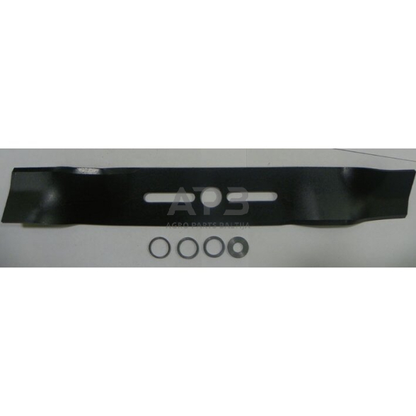 Mulčiuojantis peilis universalus 480 mm pjaunamosios plotis 18 (45 cm), centrinė skylė 20,5 mm + keturios poveržlės 10 mm, 16 mm, 17 mm, 18 mm