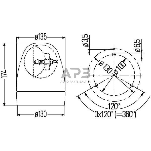 Oranžinis švyturėlis Halogen 24V Ø 130mm x 174mm Hella 2RL007337011 5 Oranžinis švyturėlis Halogen 24V Ø 130mm x 174mm Hella 2RL007337011 5