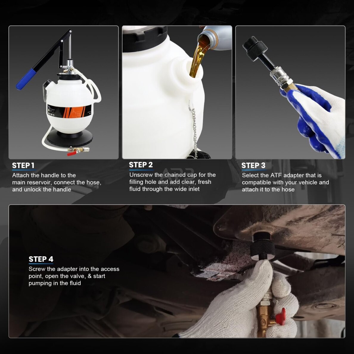 Pavarų dėžės tepalo keitimo įrenginys 7l su ATF adapterių rinkiniu 2